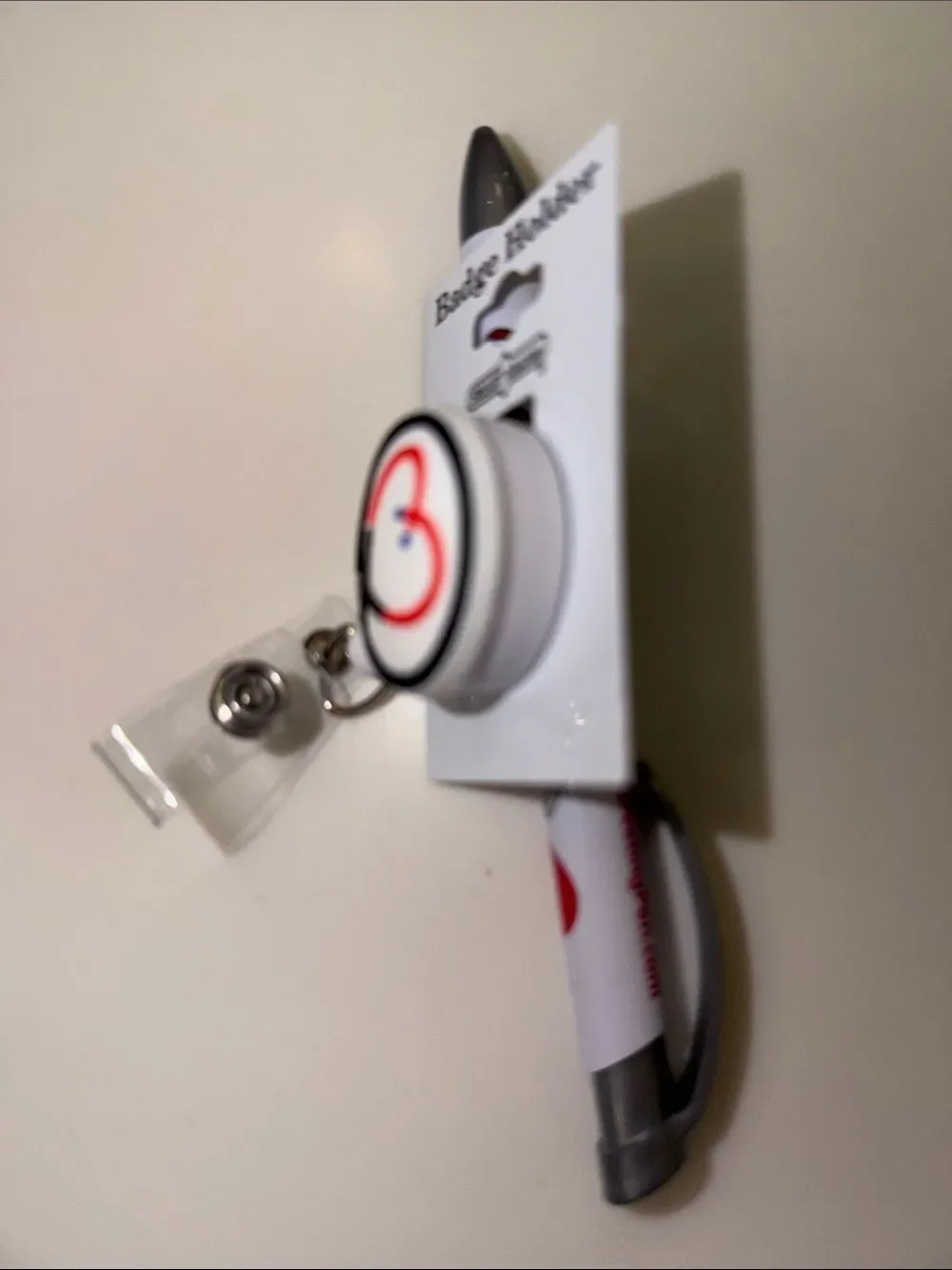Gift Bundle White Black Stethoscope Heart Clip-on ID Key Holder Nurse print Pen
